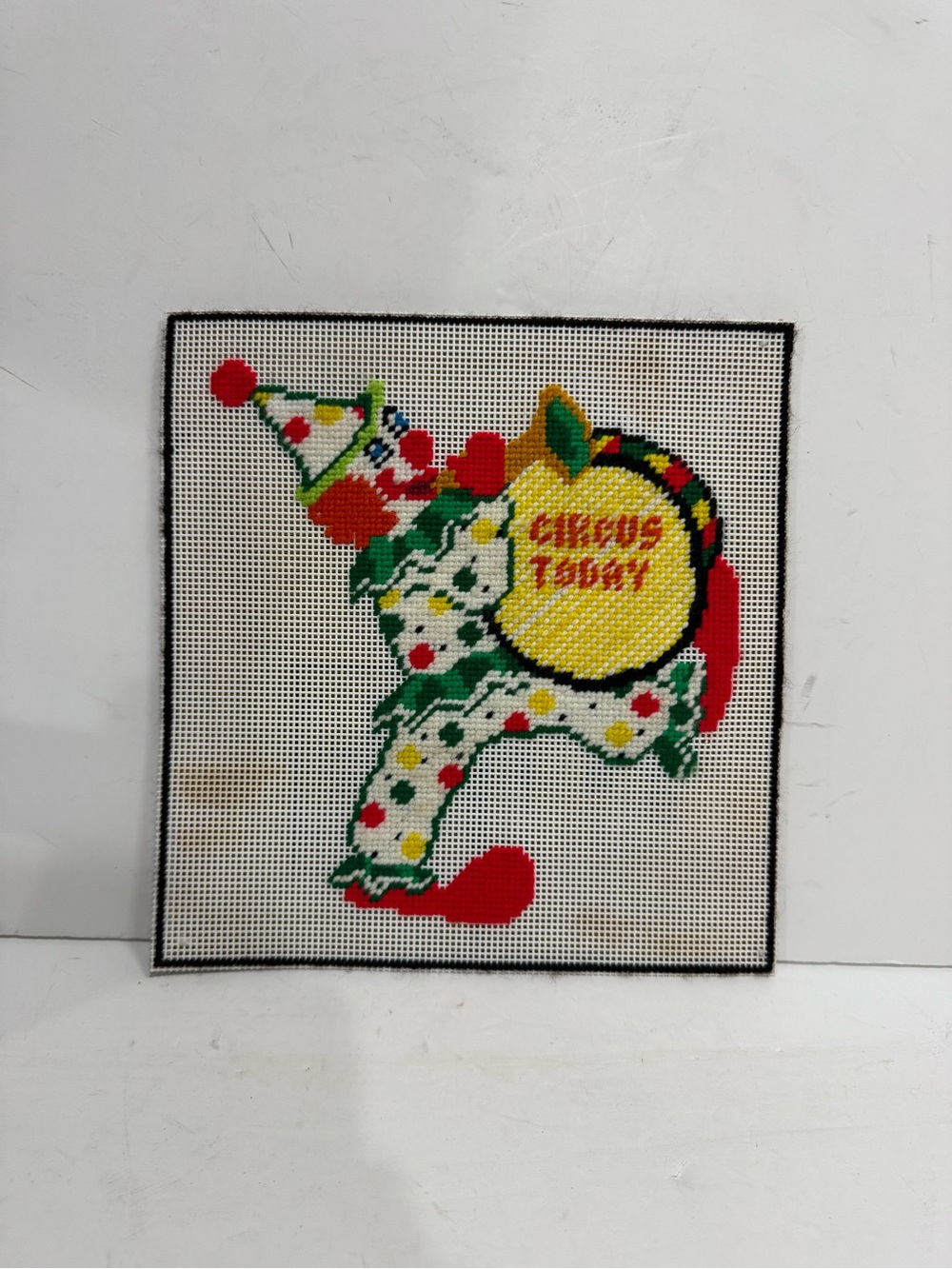 Vintage Handcrafted "Circus Today" Needlepoint Wall Art